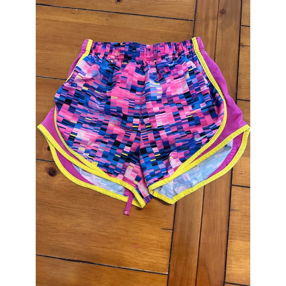 Nike Dri-FIT Running Shorts Womens XS Pink Blue Pixel Geometric Tempo Athletic